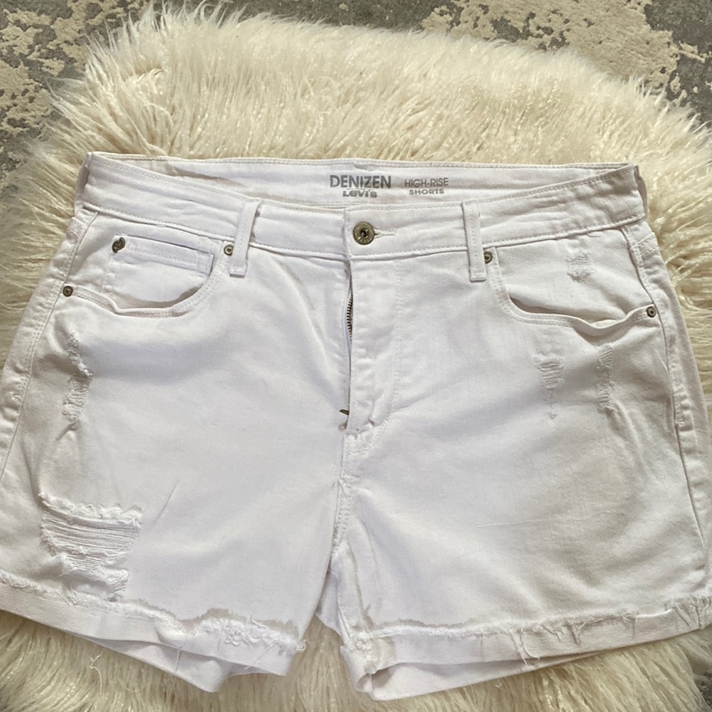 High Rise Distressed Denim Shorts